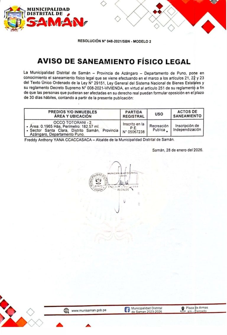 AVISO DE SANEAMIENTO FISICO LEGAL
